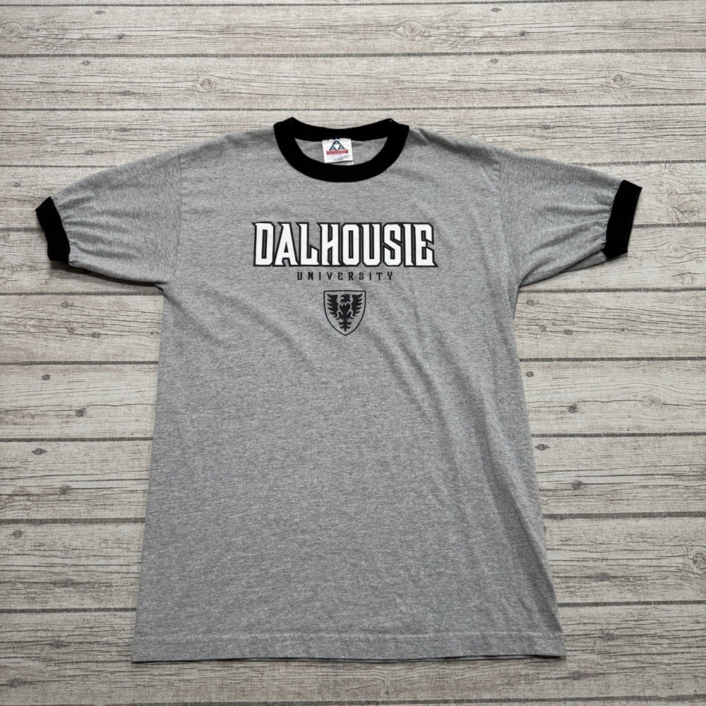 Vintage Dalhousie University T-Shirt Men's M Gray Black Ringer Short Sleeve USA